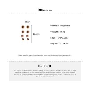 Detailed view of layered leopard print leather drop earrings with precise dimensions