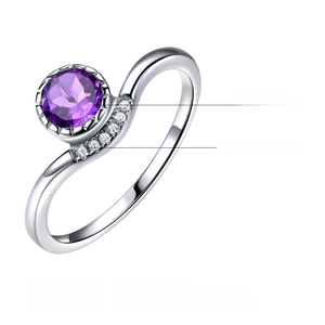 925 sterling silver ring featuring a round natural amethyst and AAA+ cubic zirconia
