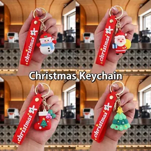 Christmas Keychain Pendant PVC Silicone Cartoon Santa Snowman Tree 3D Bag Charm Festive Holiday Gift