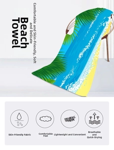 Macro detail of breathable skin-friendly beach towel with tropical wave pattern