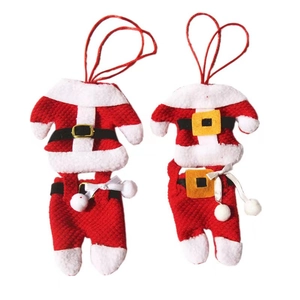 Christmas Santa Claus Costume Silverware Cutlery Holder Red White Polyester Mini Clothes For Party Dining Table Decoration
