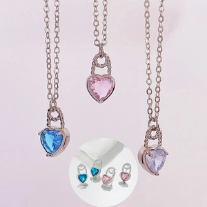 Kupfer Herz Schloss Anhänger Halskette Mit Eingelegtem Zirkonia Mehrfarbig Süßer Stil Schmuck Für Damen Individuelle Schlüsselbeinkette
