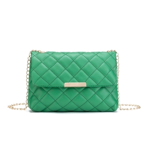 Classic bright green quilted handbag with gold chain strap and metallic lock closure
