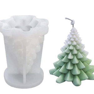 Christmas tree silicone mold for DIY candles with finished green and white gradient tree