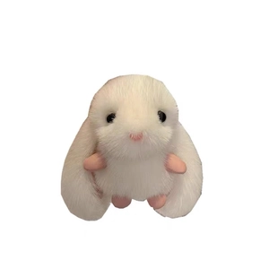 Cute white plush bunny keychain with long faux mink fur and soft pink accents