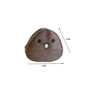 Detail showing the 13cm compact size and plush material of the cartoon chestnut pouch