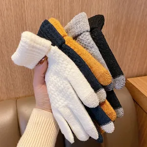 Guanti invernali spessi in maglia da donna in quattro colori con touch screen