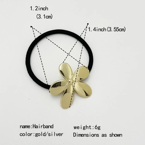 Detailed product dimensions of a gold flower hairband with 3.1cm diameter and 6g weight