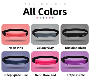 Grid view of slim waterproof running belts in six vibrant colors with reflective strips
