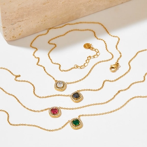 French court style geometric square zircon pendant necklaces set in four vibrant colors