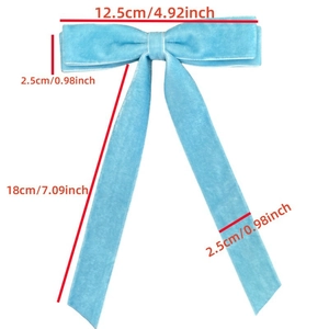 Sky blue velvet double layer bow hair clip with long tassels for women hair styling