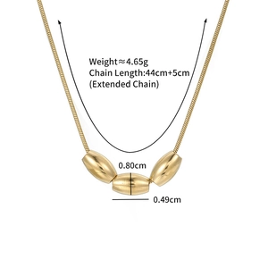 Detail view of 14k gold plated snake chain with bead pendants and size measurements