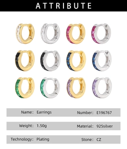 Tableau d'attributs détaillé des créoles en argent 925 avec zircons colorés