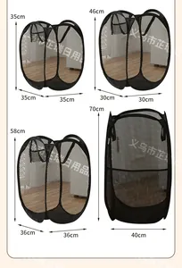 Size chart showing height and width details for various foldable mesh laundry hampers