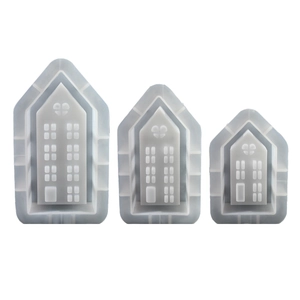 Set van 3 siliconen mallen in huisvorm voor DIY geurkaarsen en decoratieve gipskunst
