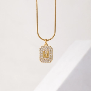 Elegant gold titanium steel M letter necklace with zircon pendant on snake chain