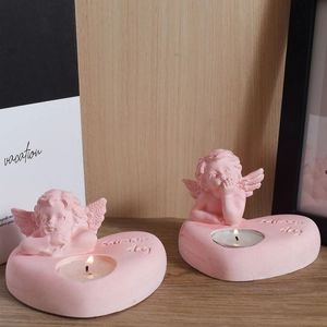 Pink heart-shaped candle holder set with angel sculptures and Summer day engraving