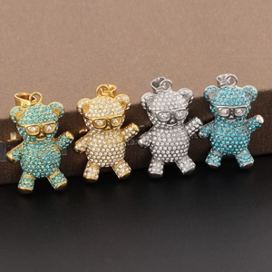 Teddy Bear Pendant Necklace Stainless Steel Iced Out Rhinestone With Glasses Hip Hop Streetwear Jewelry For Men Women