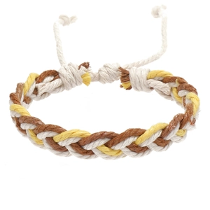 Handwoven sports bracelet set with adjustable brown, yellow and white cotton rope