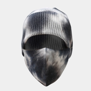 Winter tie-dye knitted balaclava face mask in grey and black for outdoor cold protection