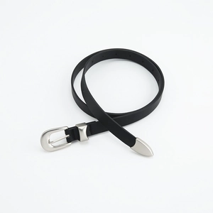 Vintage Simple Thin Waist Belt Faux Leather With Alloy Pin Buckle And Metal Tip For Women Jeans Dress