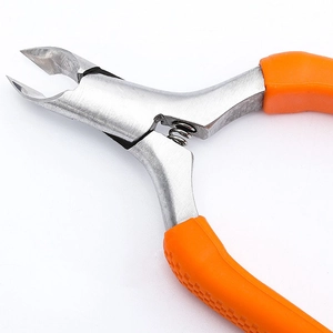 Stainless steel cuticle nipper with orange non-slip rubber handles for manicure