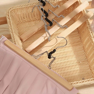 Solid wood skirt hanger with adjustable non-slip metal clips for pleated skirts