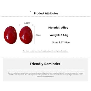 Detailed size specifications for red oval stud earrings with silver needles