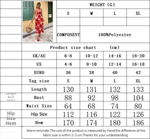 Detailed size guide for backless maxi dress with polyester fabric specifications