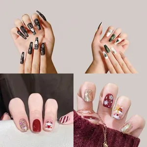 Christmas Press On Nails ABS Resin Snowflake Santa Claus Reindeer Patterns Holiday Winter Festive Cartoon Glossy Matte