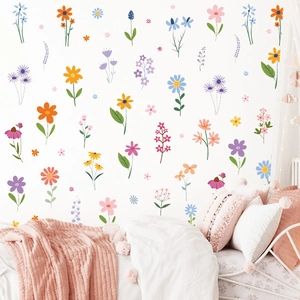 Flower Wall Stickers PVC Self Adhesive Decorative Floral Decals Hand Drawn Spring Pastoral For Bedroom Living Room Nursery