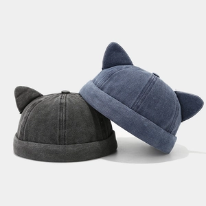 Bonnets Docker en coton avec oreilles de chat en gris foncé et bleu denim délavé