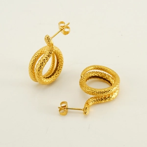 Minimalist 18K gold plated stainless steel snake wrap earrings with scale texture