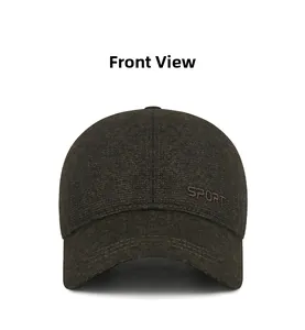 Detail view of the SPORT embroidery on a winter thermal baseball cap for men