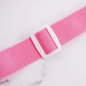 Pink nylon woven strap detail for kids cute plush bag with white plastic adjustable buckle