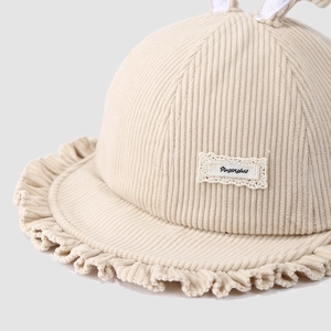 Chapeau bob en velours côtelé pour bébé avec oreilles de lapin et bord à volants