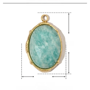 Detailed macro view of 18mm by 12mm oval natural stone pendant in gold stainless steel frame