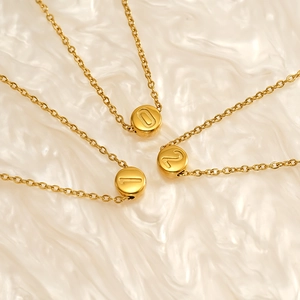 Number Pendant Necklace 18K Gold Plated 304 Stainless Steel Round Engraved Minimalist Chic Geometric Jewelry For Women