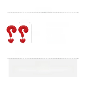 Detailed size and material specs for red question mark heart earrings with alloy resin info
