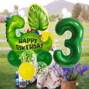 Kit de ballons dinosaure 3 ans avec chiffres verts et feuilles de palmier décoratives