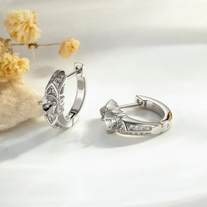 Micro Pave Zircon Lattice Earring Hoop With Straight Earring Post DIY Setting For Women Men Fashion Jewelry