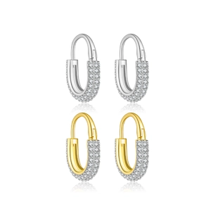 Minimalist S925 sterling silver hoop earrings with white zircon pave setting in U-shape