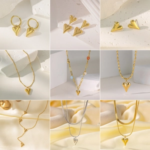 Heart Pendant Necklace Earrings Bracelet Jewelry Stainless Steel Natural Stone Artificial Pearl Women French Romantic Style Elegant Gift