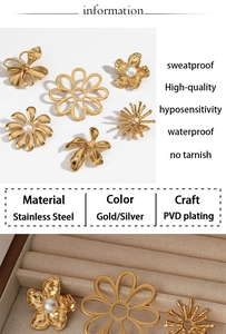 Detailed view of flower brooch with pearls, featuring PVD gold plating and waterproof material