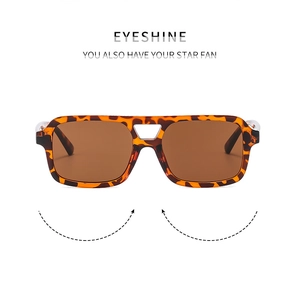 Detail of tortoise frame aviator sunglasses featuring double bridge metal hollow design