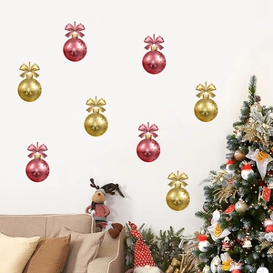 Christmas Ball Wall Stickers Snowflake Bow Pattern PVC Removable Wall Decals For Living Room Bedroom Home Decoration
