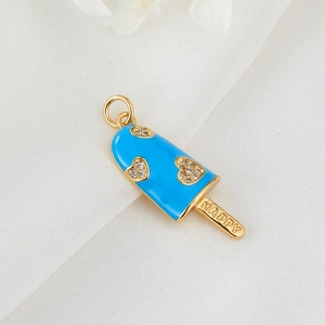 Blauer 14K vergoldeter Eis-Anhänger mit Herz-Zirkonia und Happy-Gravur
