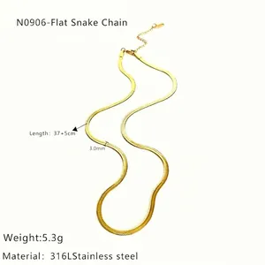 Detailed specs of 3mm gold flat snake chain necklace made of 316L stainless steel