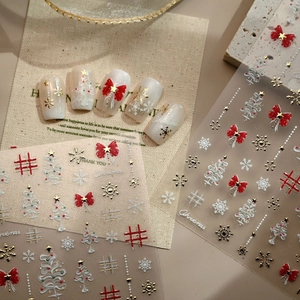3D Embossed Christmas Nail Art Stickers Snowflakes Red Bows Stars Self Adhesive Manicure DIY Decoration Winter Holiday