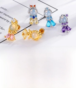 Detailed specs of mermaid tail cartilage stud earrings with micro-set zircon and steel post